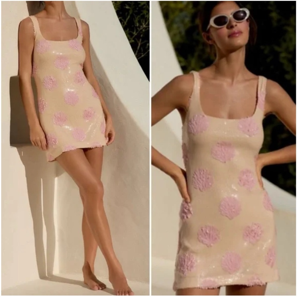 Pink Floral Sequin Mini Dress